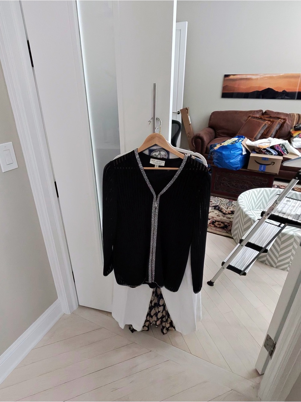 St. John Evening by Marie Gray black cardigan featuring crystal trim 10